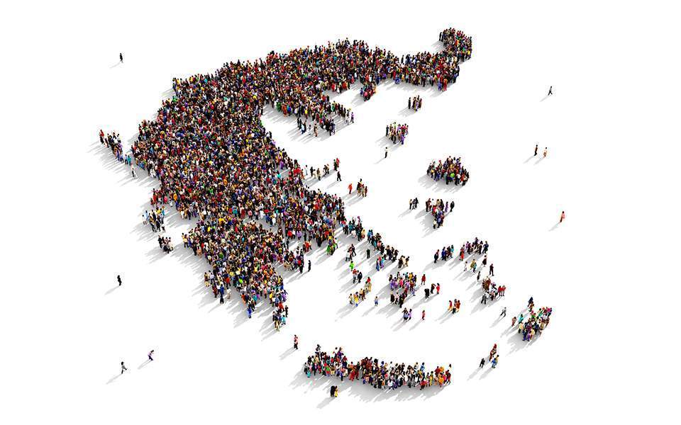 Map of Greece made from a crowd of people seen from above