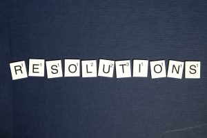 The word RESOLUTIONS spelled in letter tiles