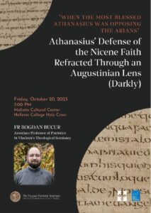 Poster: Athanasius' Defense of the Nicene Faith, lecture on October 20, 2023